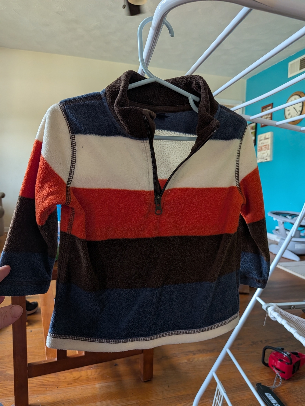 GAP Boys Striped Zip-Up Sweater — Navy, Cream, Orange